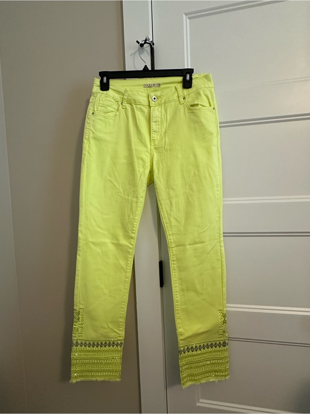 Neon Yellow Embellished Hem Jeans